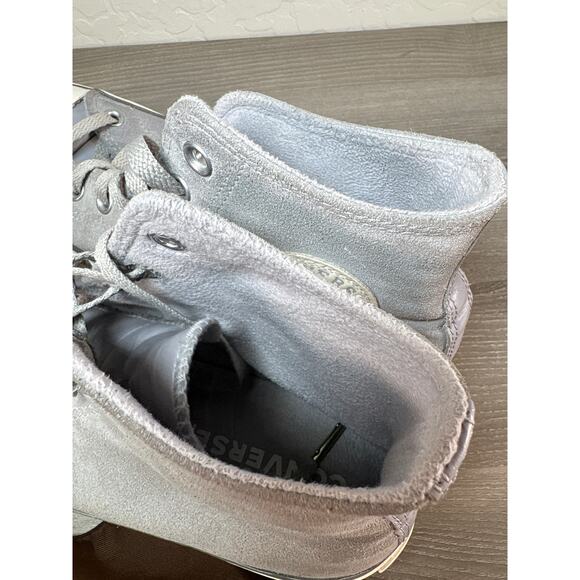 Converse Leather Lift Platform Suede Chuck Taylor All Star High Tops Gray Wm 11 - Picture 8 of 8